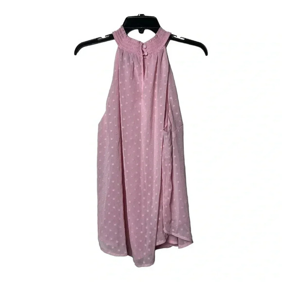 1590. TORRID SLEEVELESS‎ HIGH NECK BLOUSE PINK IN COLOR SIZE 2 (2X) SWISS DOT - Picture 10 of 13